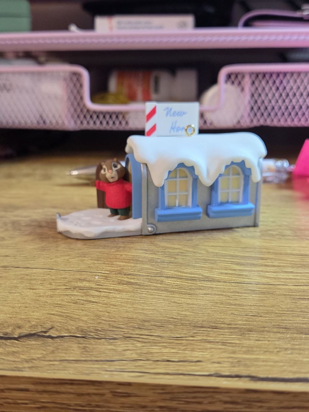 Hallmark Blue and White Winter "New Home" Ornament with Chipmonk Figure